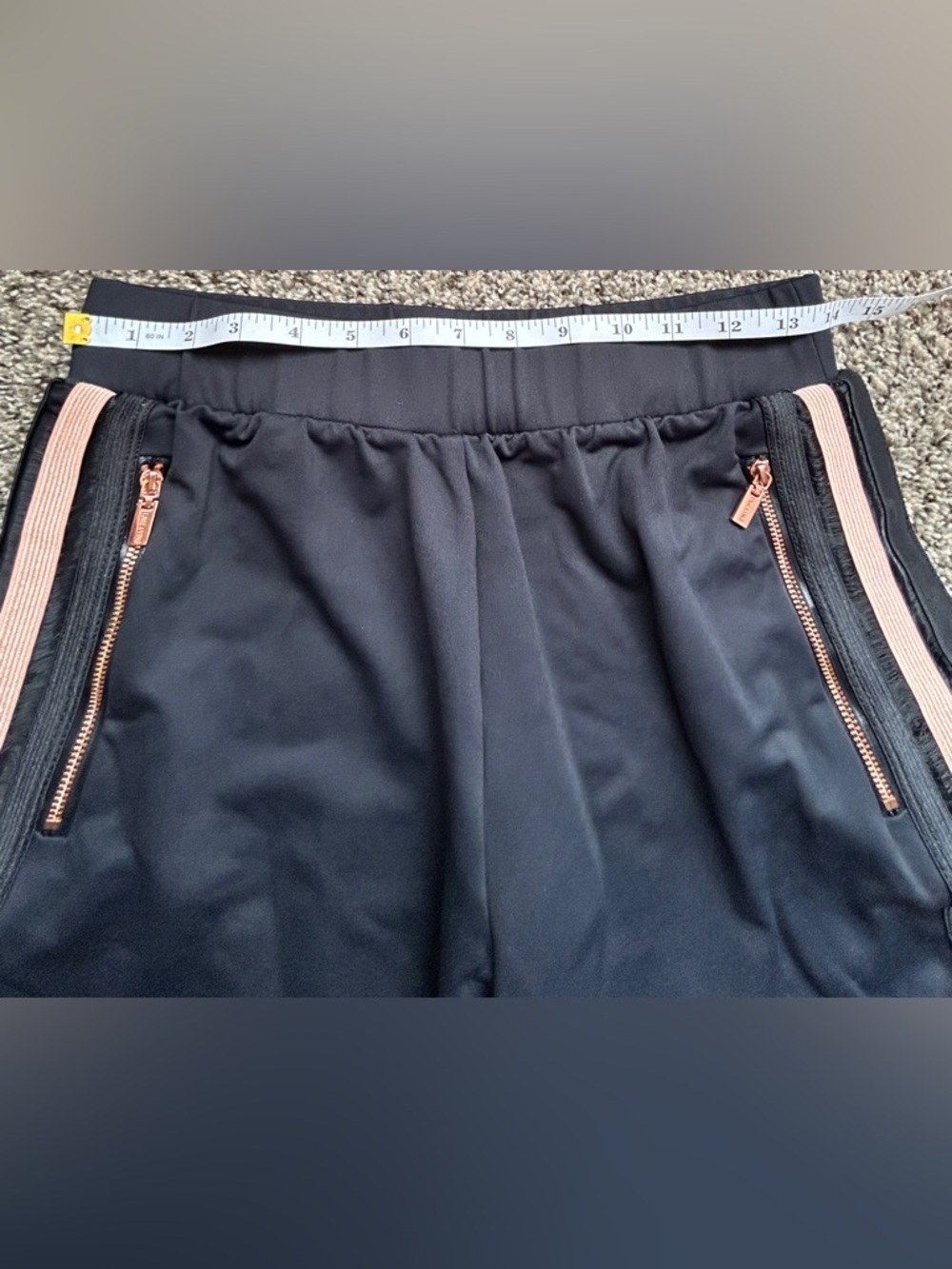 Women's Black Track Jogger Pants with Rose Gold Stripe - Picture 4 of 7
